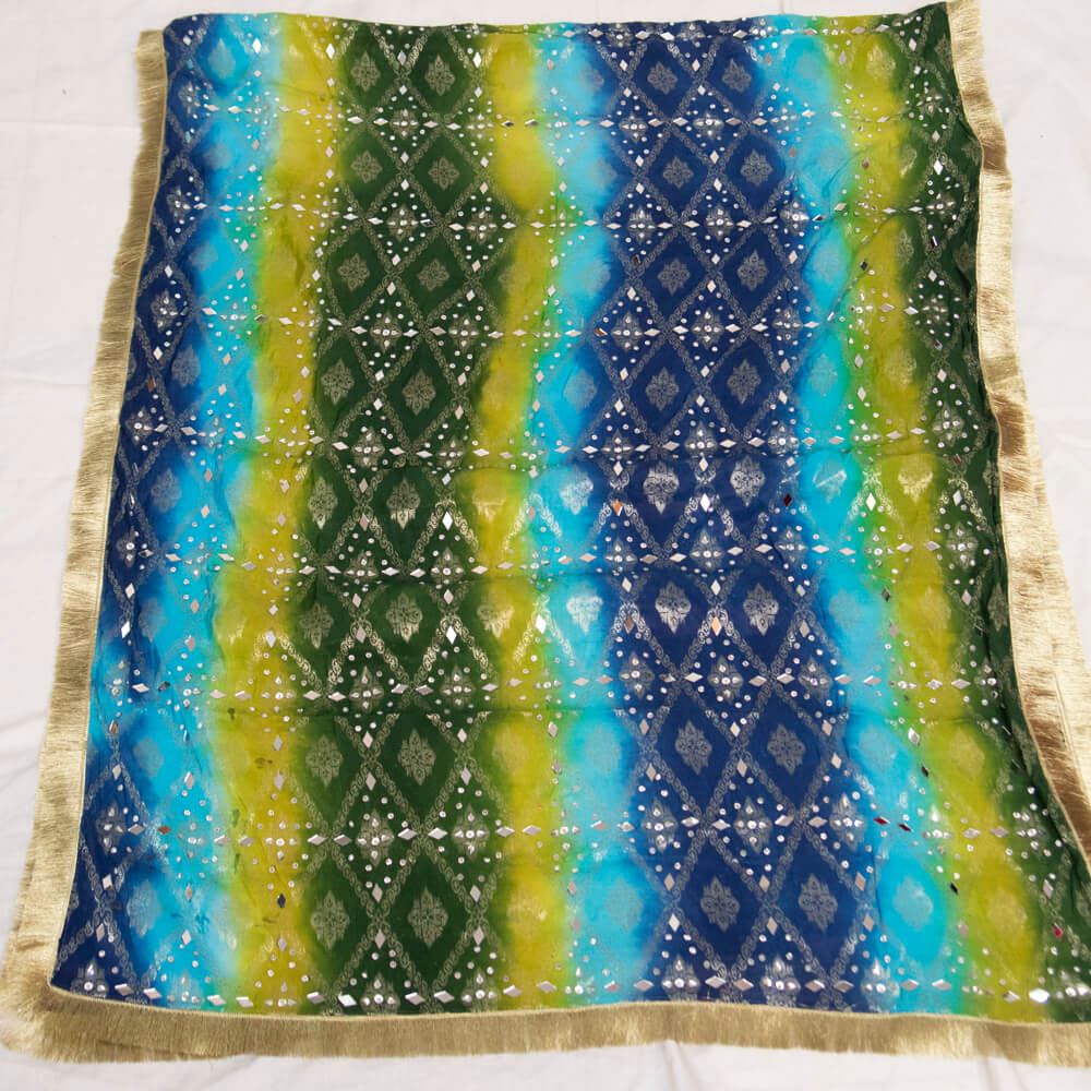 Banarsi Multi Dyed with Silver Mirror work Dupatta lite 2