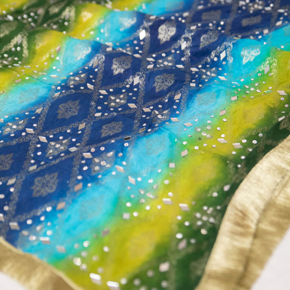 Banarsi Multi Dyed with Silver Mirror work Dupatta lite 2