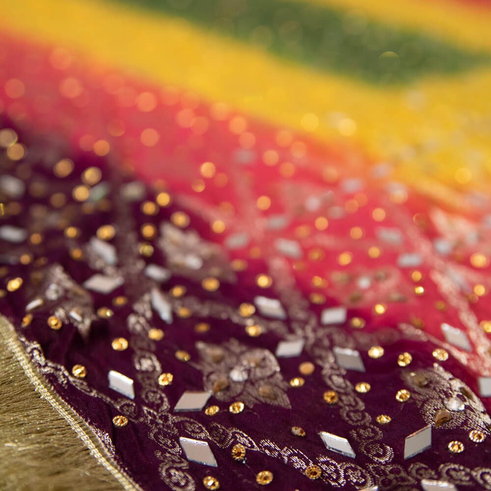 Banarsi Multi Dyed with Golden Mirror work Dupatta