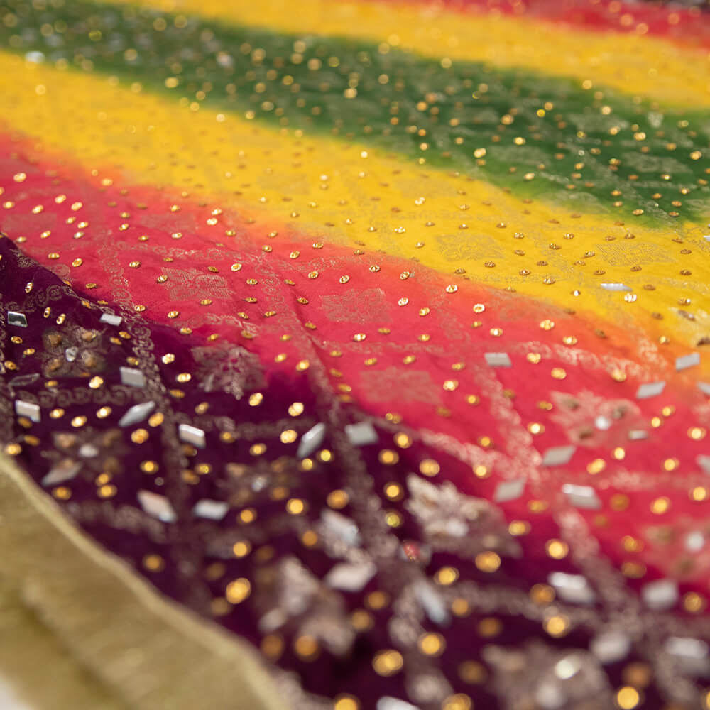 Banarsi Multi Dyed with Golden Mirror work Dupatta