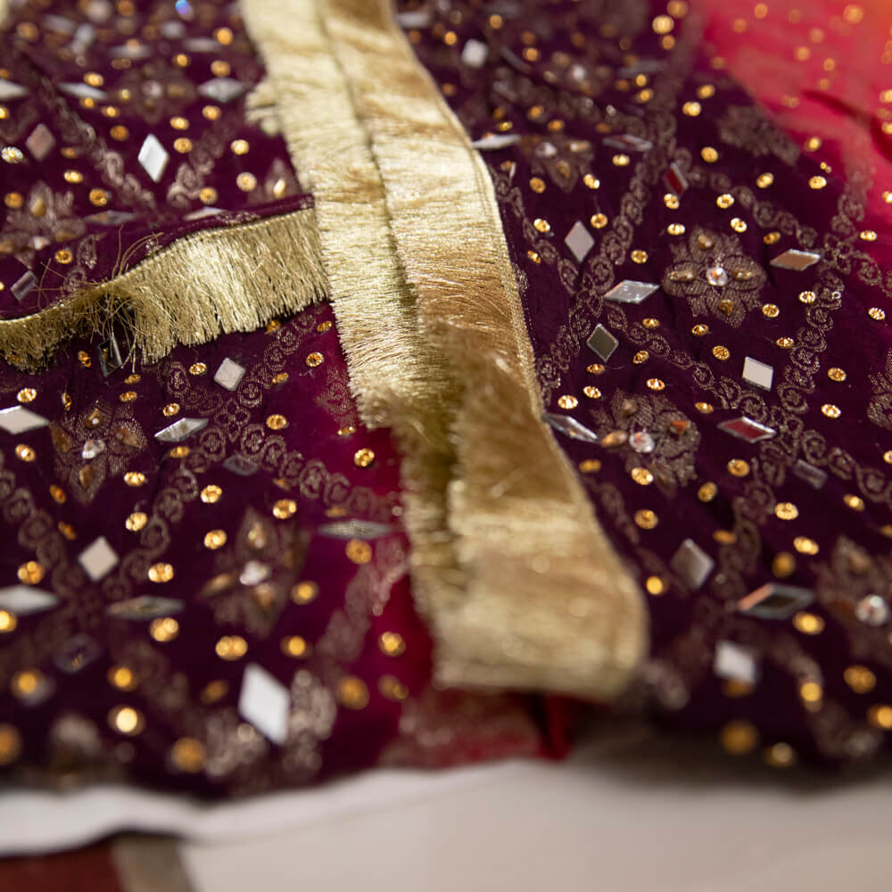 Banarsi Multi Dyed with Golden Mirror work Dupatta