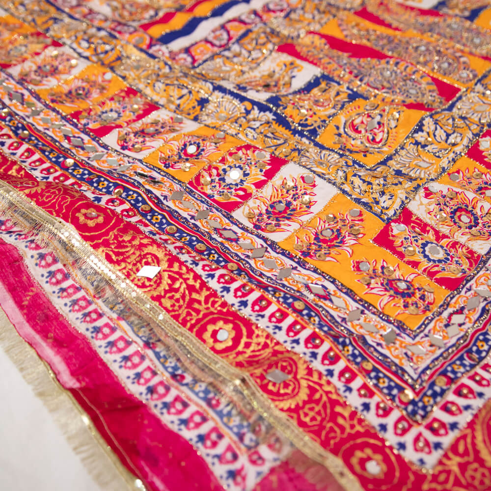 Viscos Multi Floral Motif Block Printed Embroidered with Mirror Work Dupatta