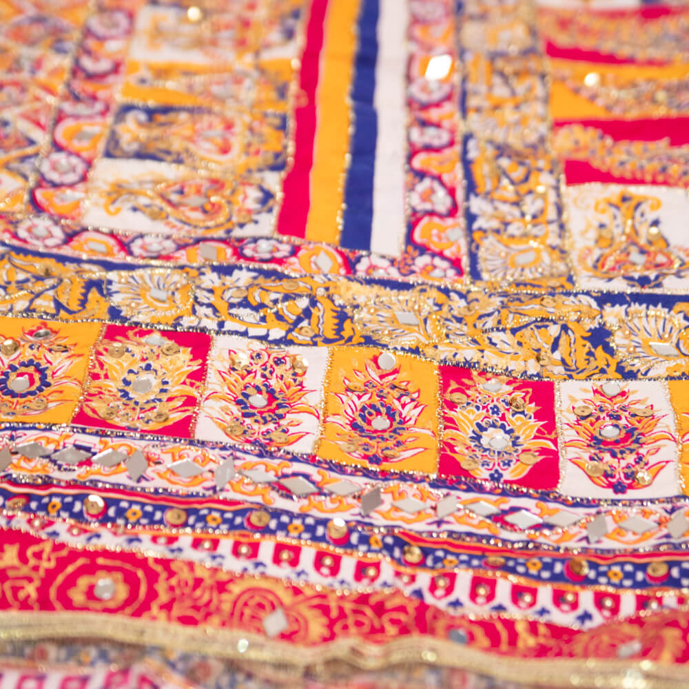 Viscos Multi Floral Motif Block Printed Embroidered with Mirror Work Dupatta