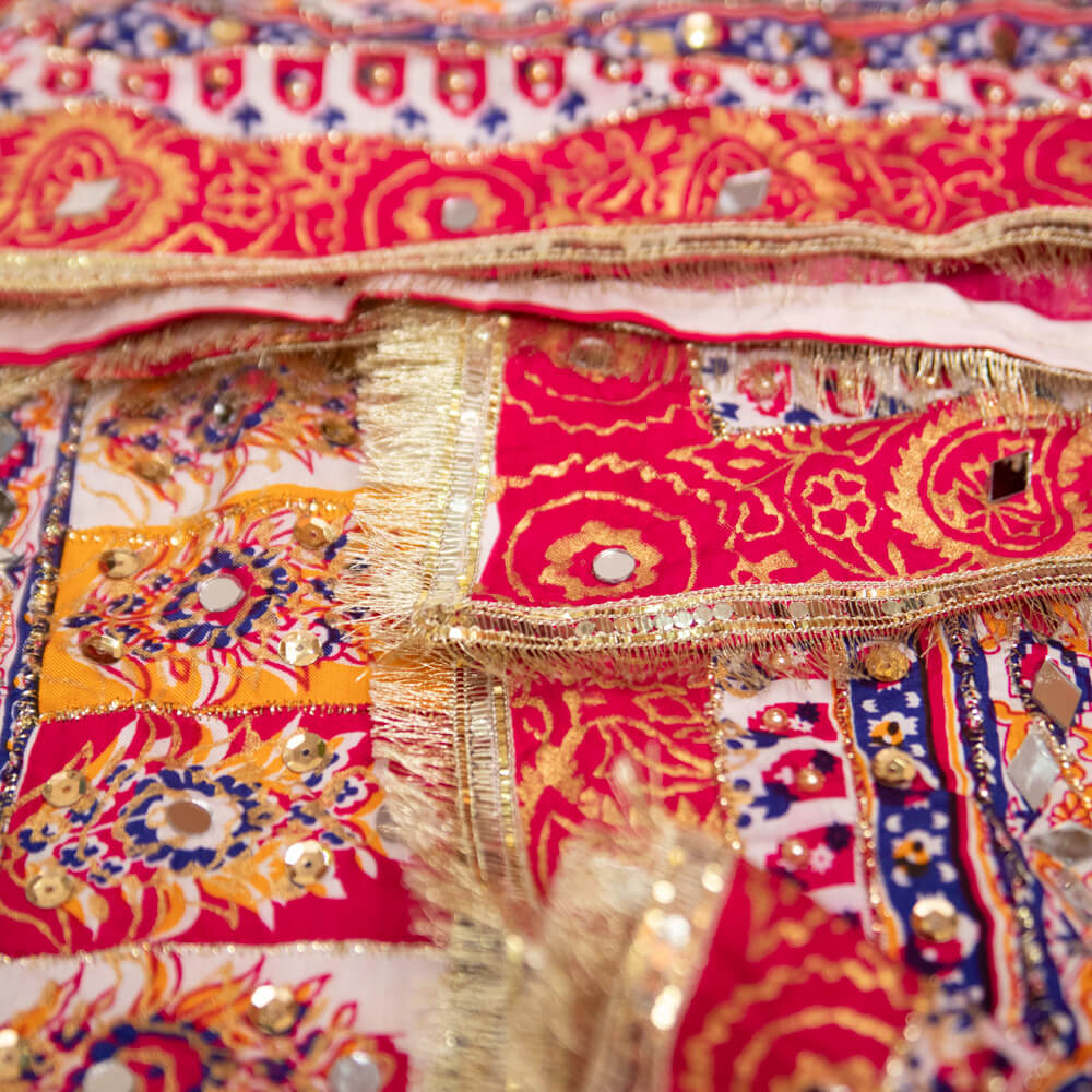 Viscos Multi Floral Motif Block Printed Embroidered with Mirror Work Dupatta