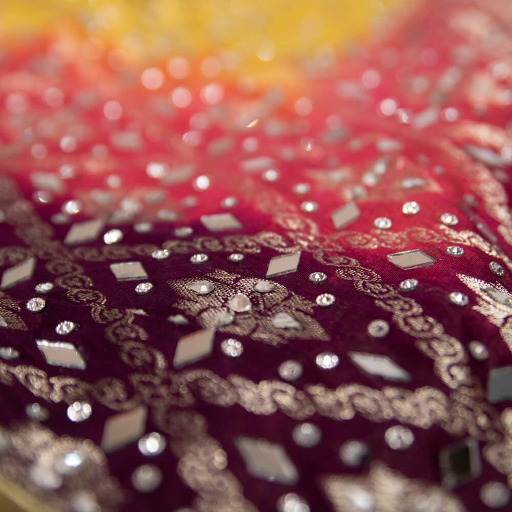 Banarsi Multi Dyed with Silver Mirror work Dupatta