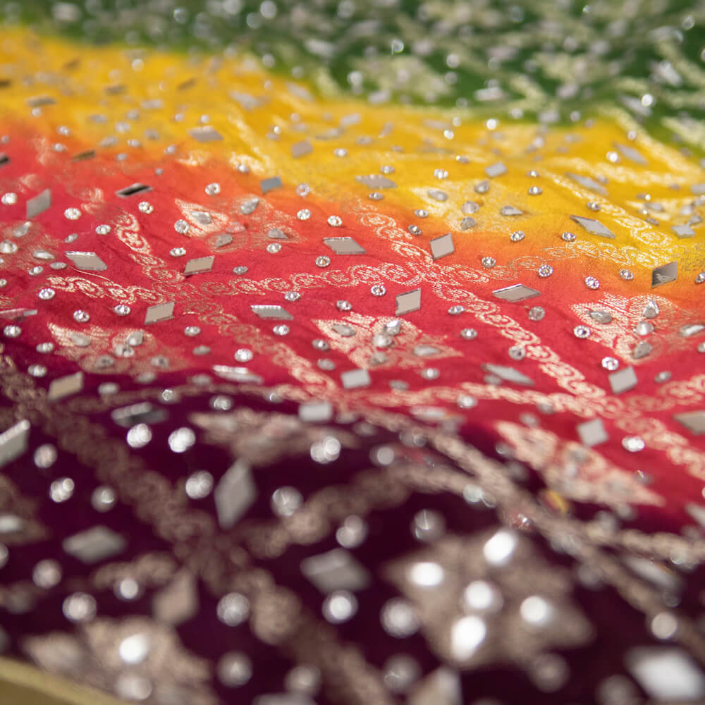 Banarsi Multi Dyed with Silver Mirror work Dupatta