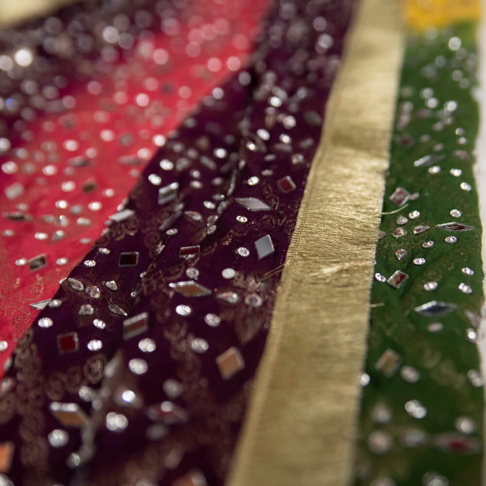 Banarsi Multi Dyed with Silver Mirror work Dupatta