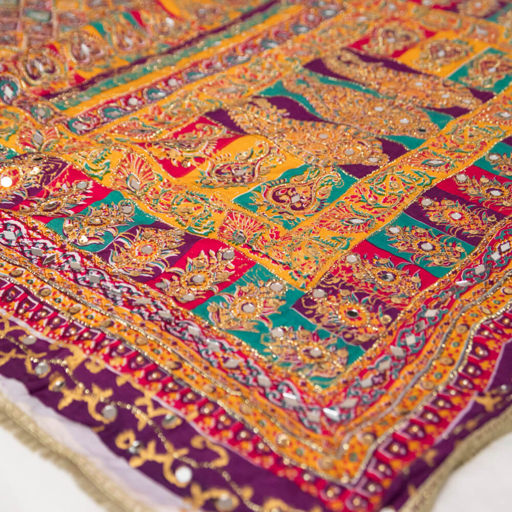 Viscos Multi Parsley Block Printed Embroidered with Mirror Work Dupatta