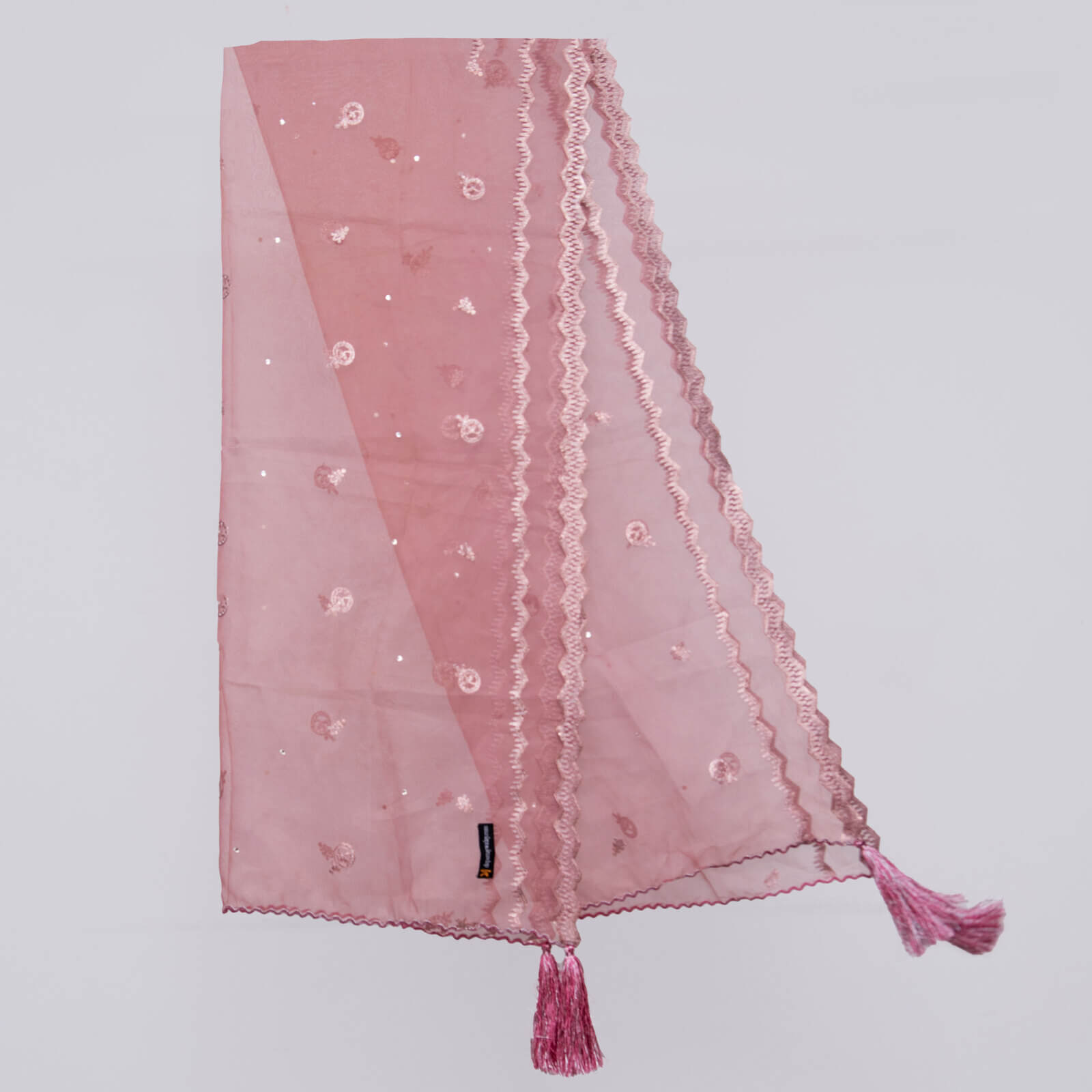Organza Pink Embroidered All Sided Tussle Dupatta