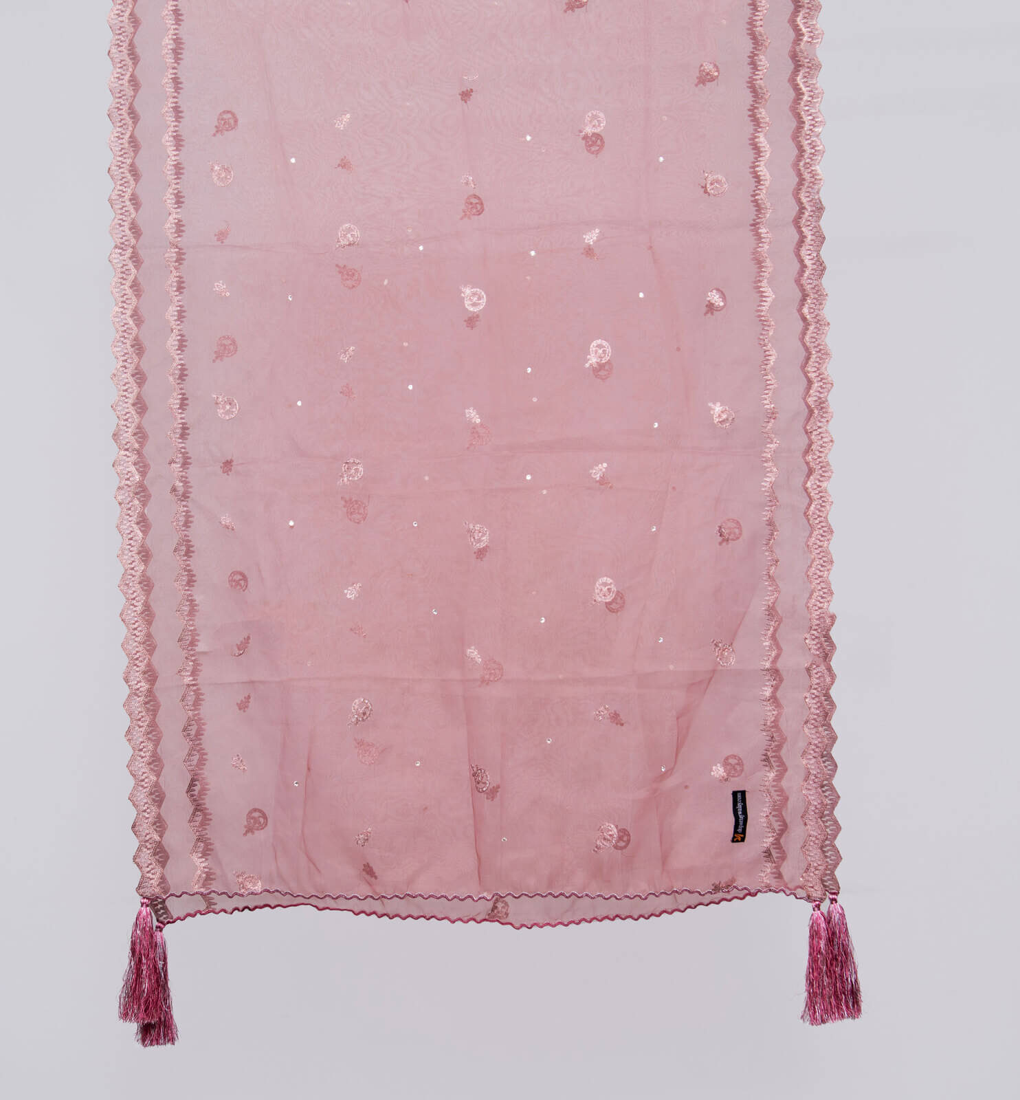 Organza Pink Embroidered All Sided Tussle Dupatta