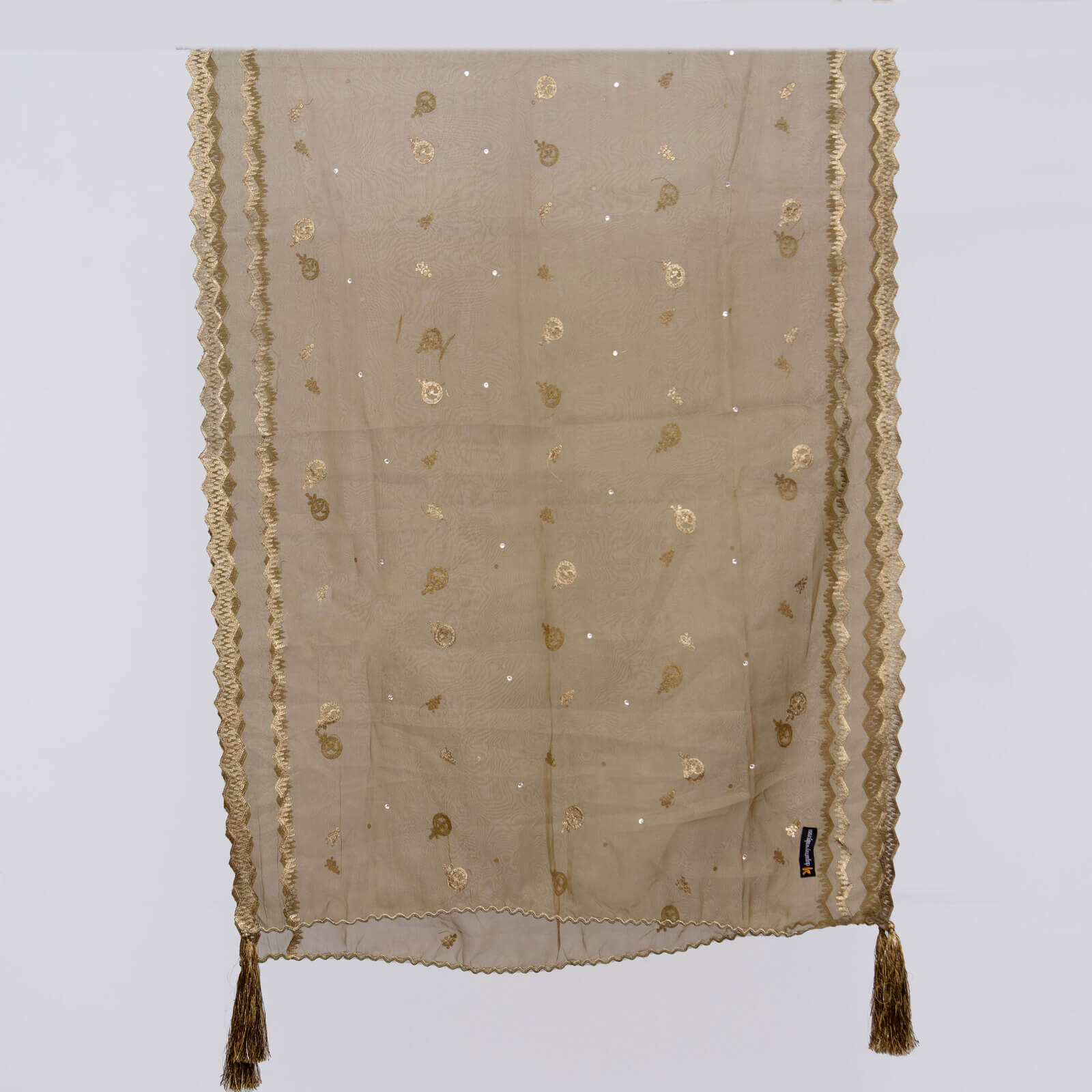 Organza Mehndi Green Embroidered All Sided Tussle Dupatta