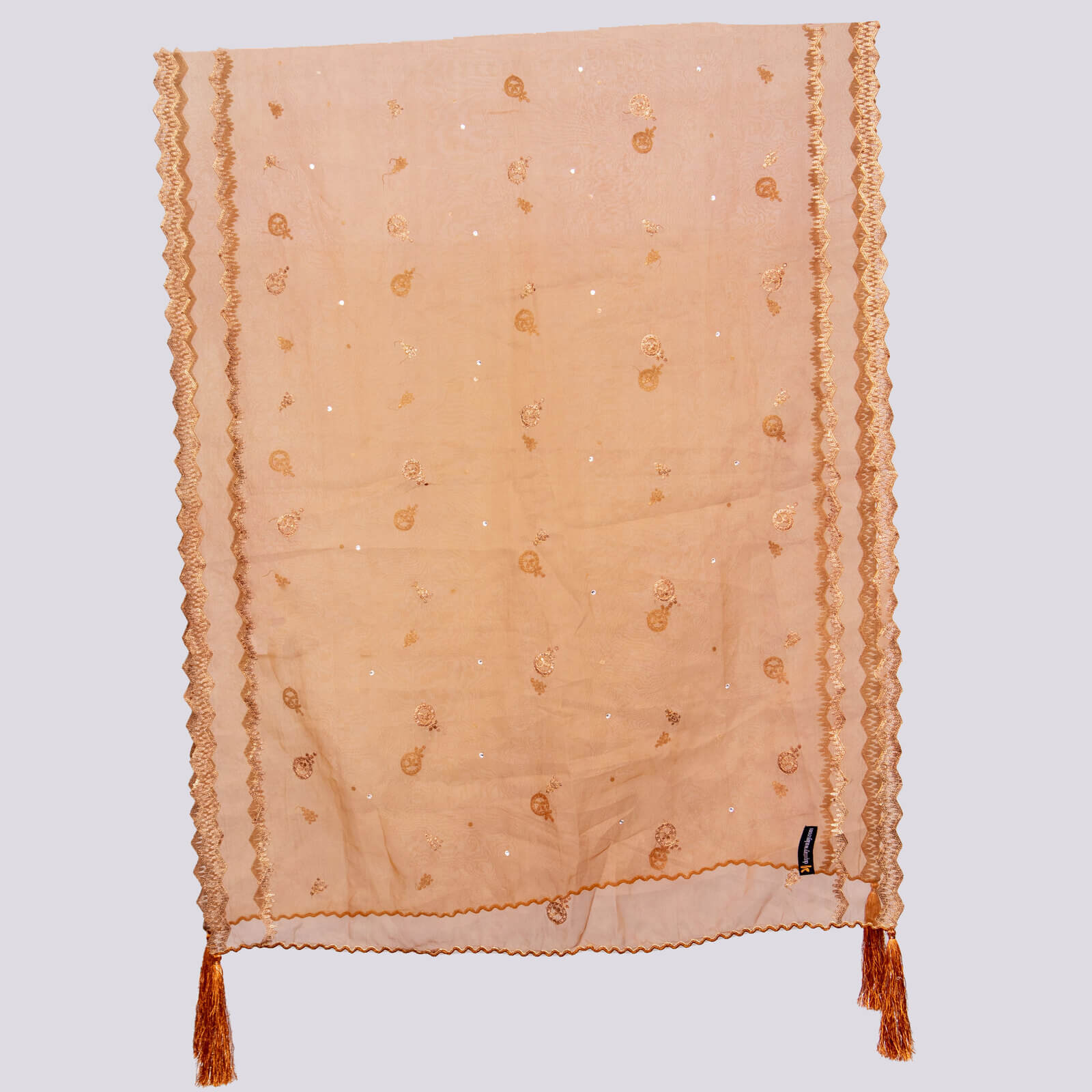 Organza Orange Embroidered All Sided Tussle Dupatta