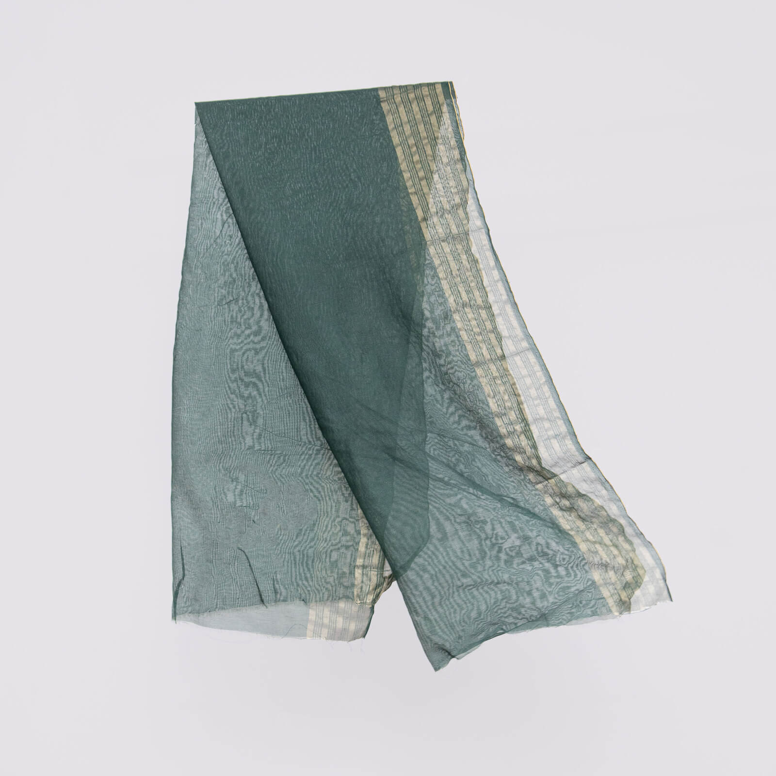 Khaddi Woven Bottle Green Two Sided Striped Border Dupatta