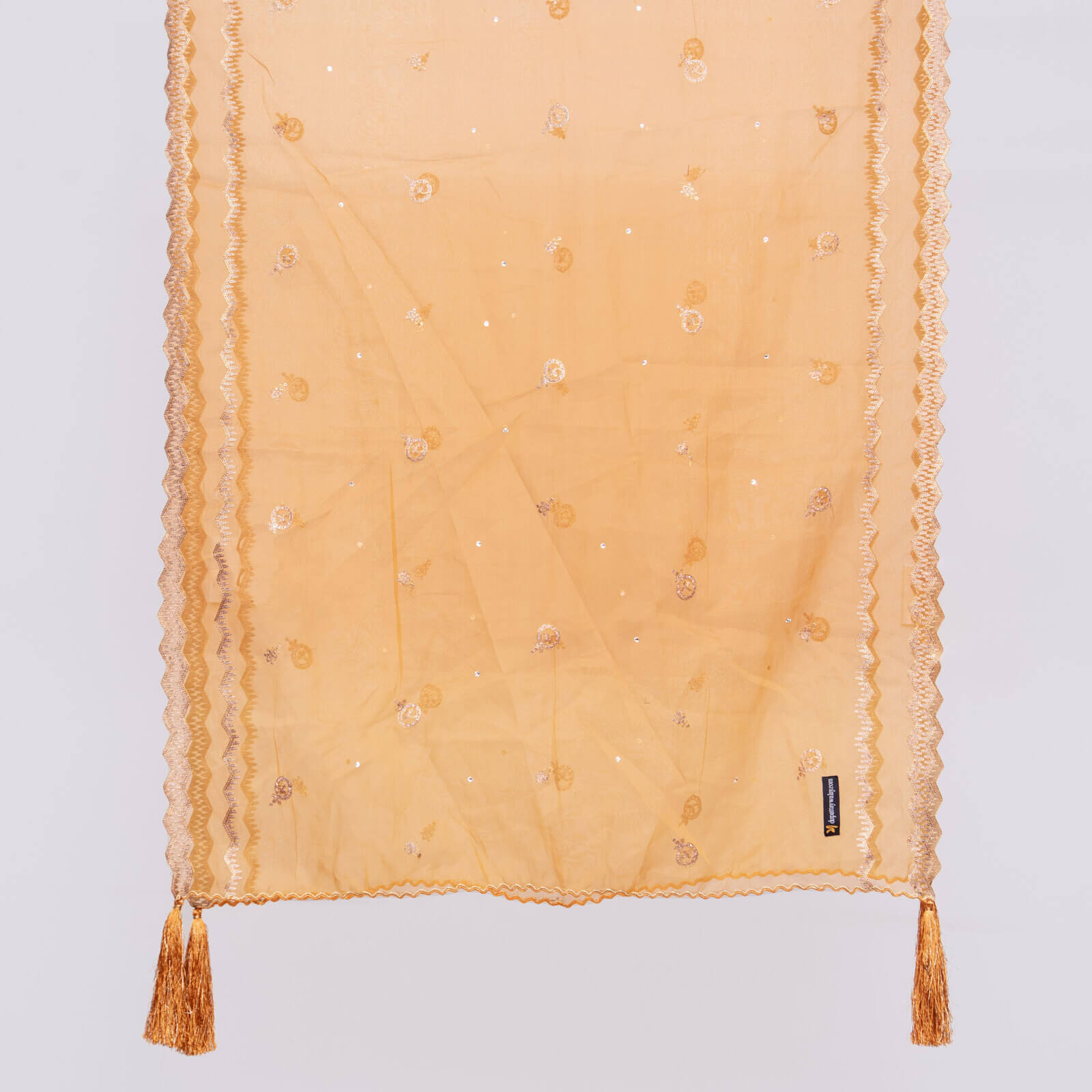Organza Apricot Orange Embroidered All Sided Tussle Dupatta