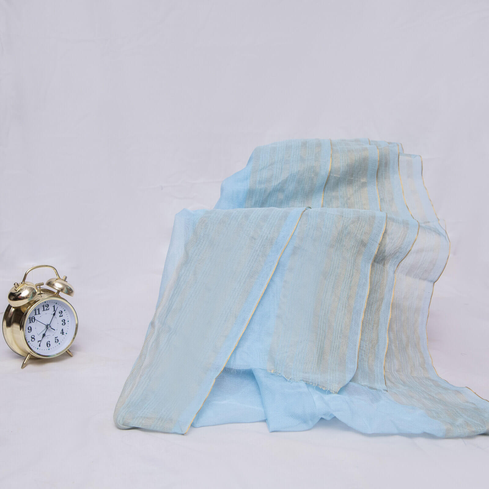 Khaddi Woven Aqua Blue Two Sided Striped Border Dupatta