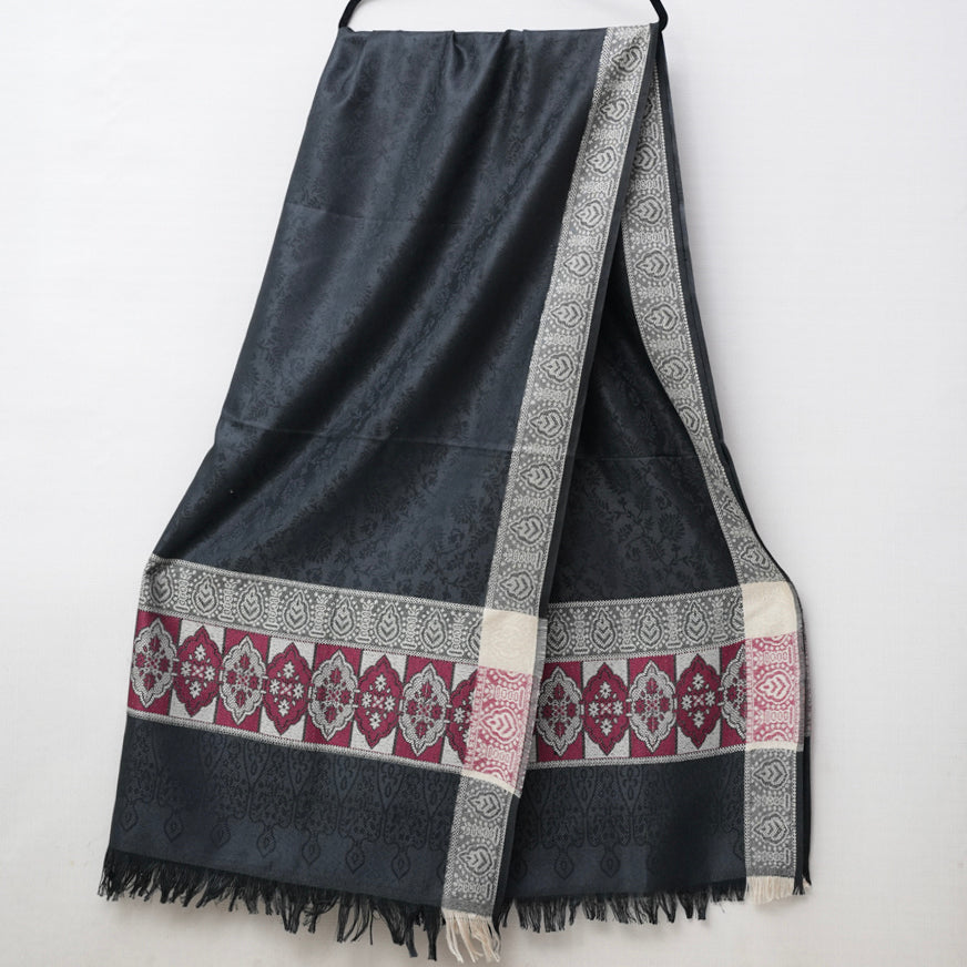 Black Woolen Shawl with patterned edges on Skin and Maroon DUPPATTY WALAY