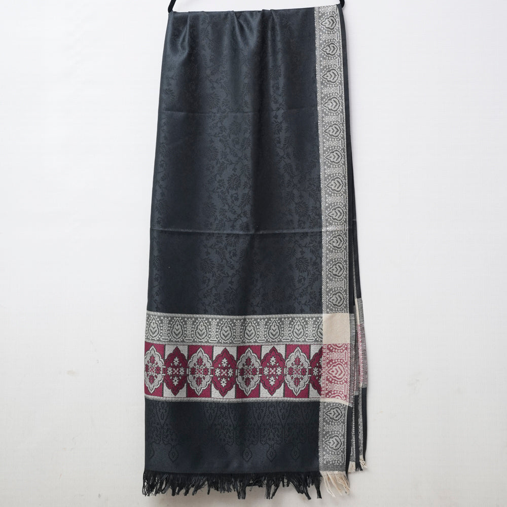 Black Woolen Shawl with patterned edges on Skin and Maroon DUPPATTY WALAY