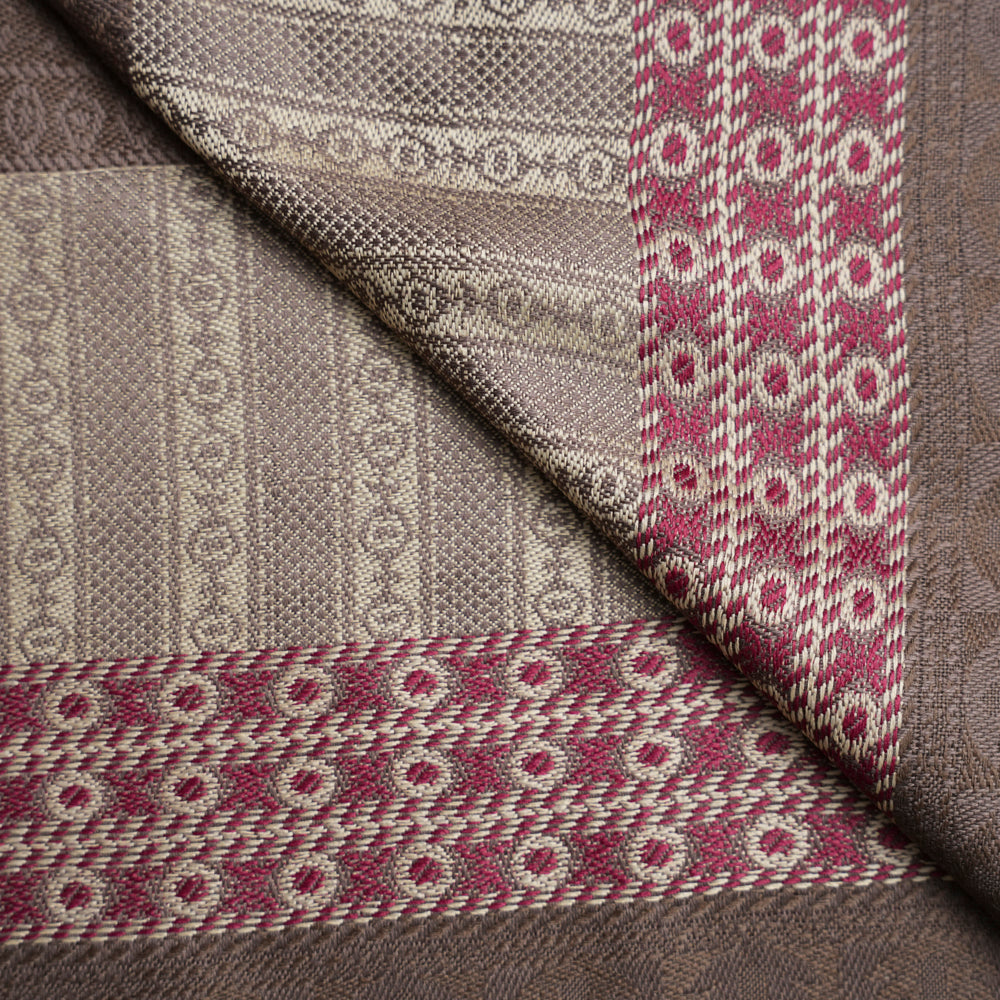 Brown patterned Shawl with fringes on white DUPPATTY WALAY