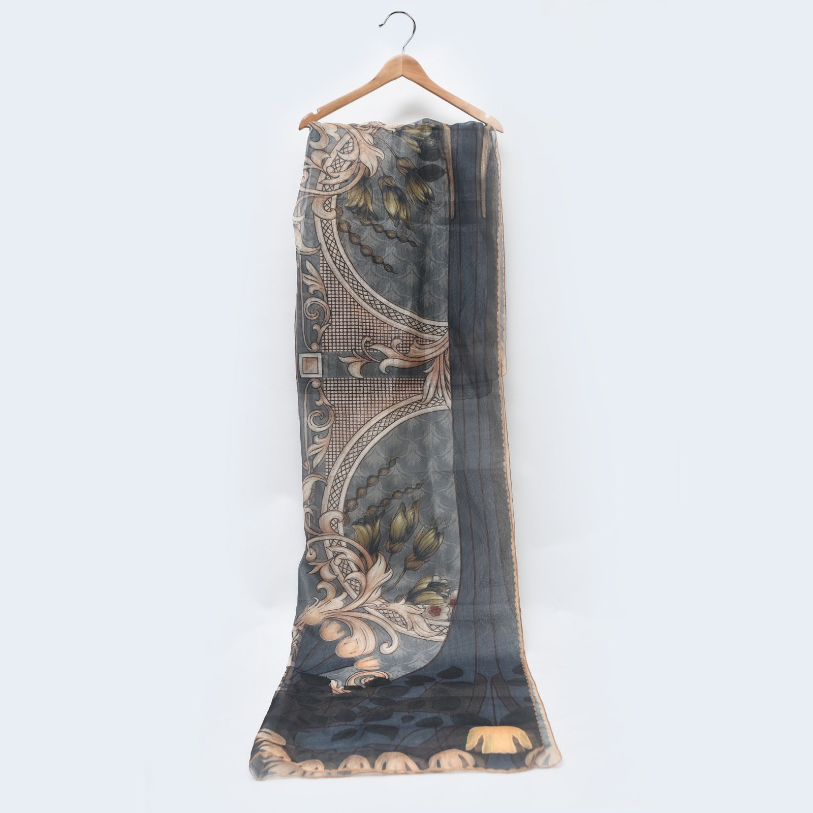 Cotton Net Black Printed Dupatta