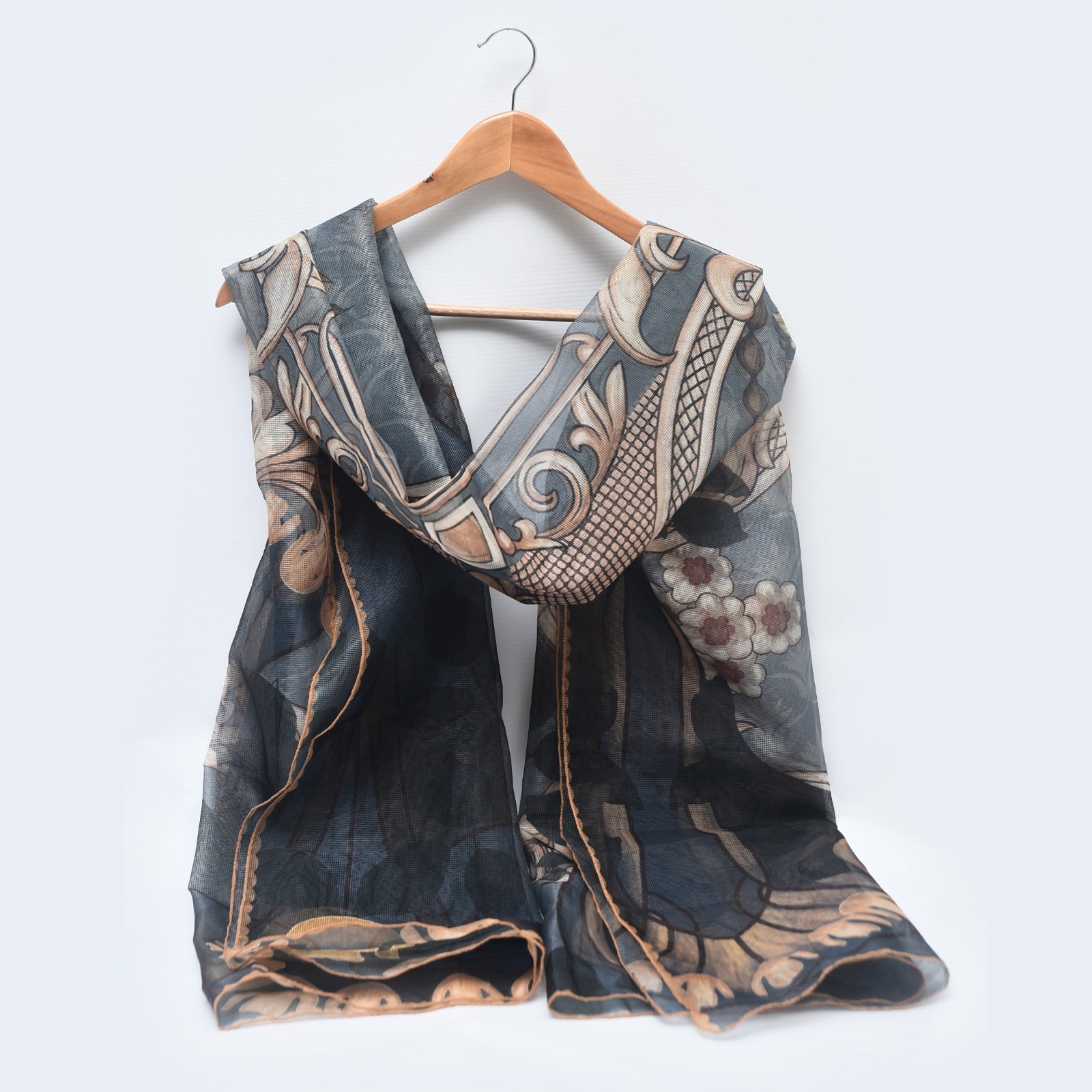 Cotten Net Black Printed Dupatta.