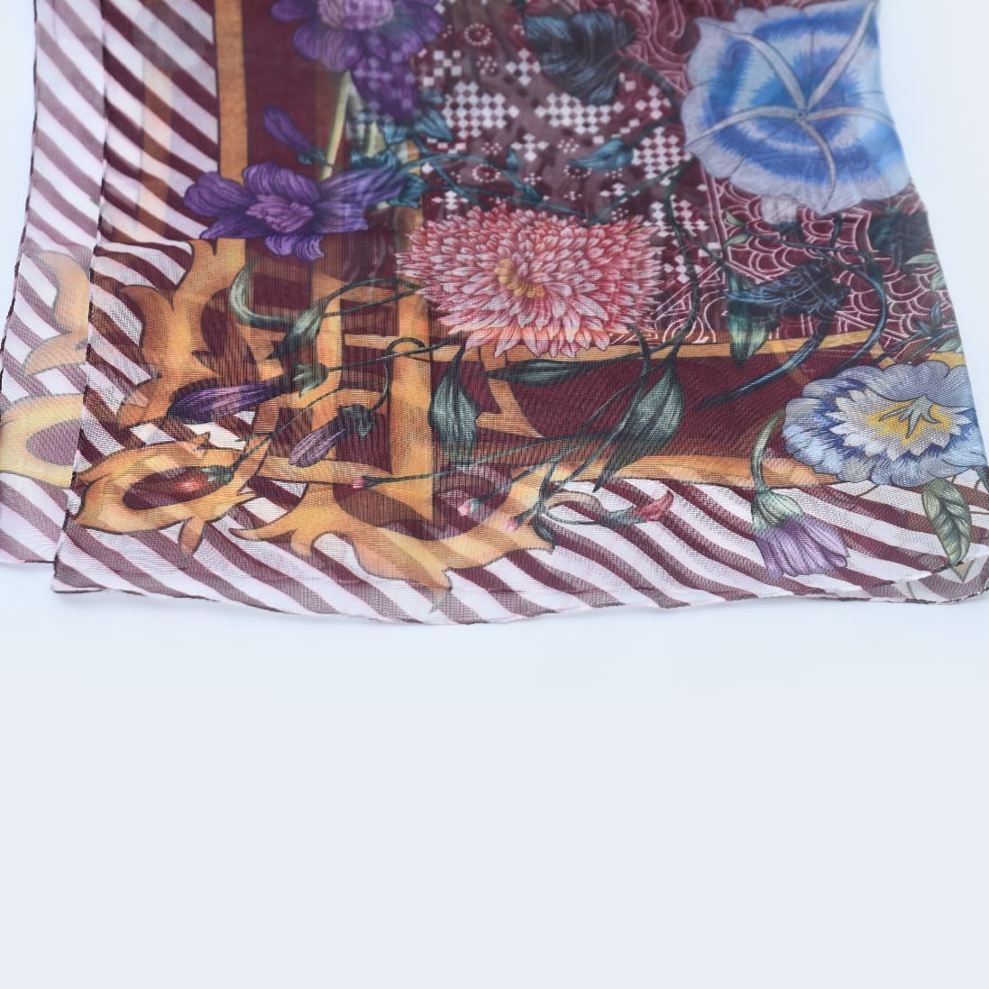 Cotton Net Organza Maroon Floral Printed Dupatta
