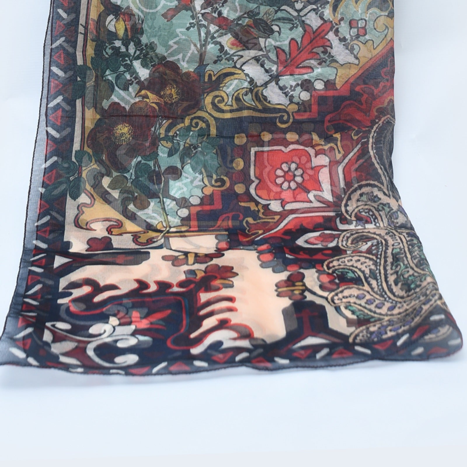 Cotton Net Artistic Green Print Dupatta