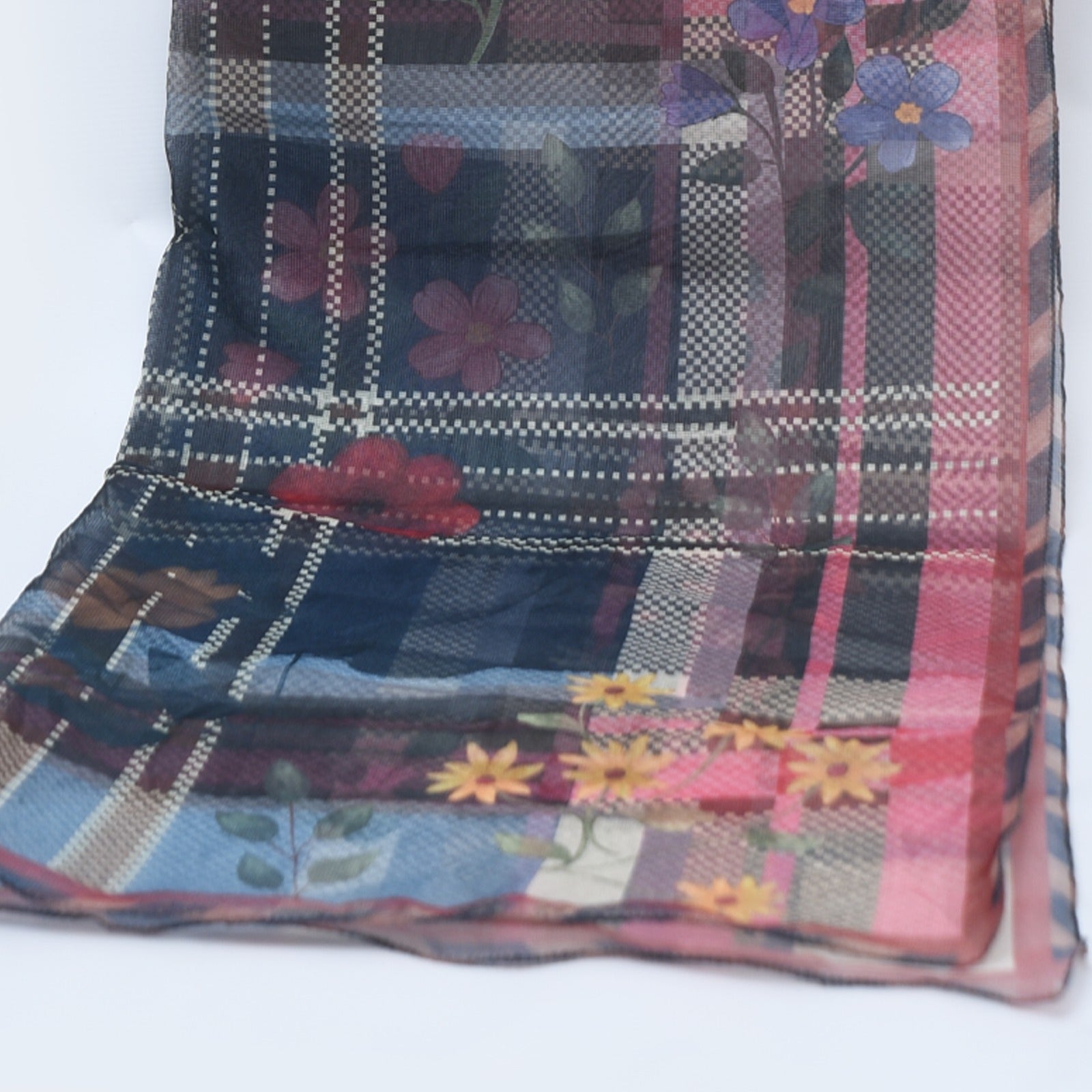 Cotton Net Check Floral Print Dupatta