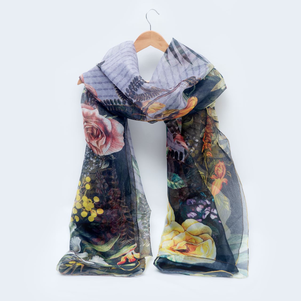 Cotton Net Organza Black Floral Dupatta