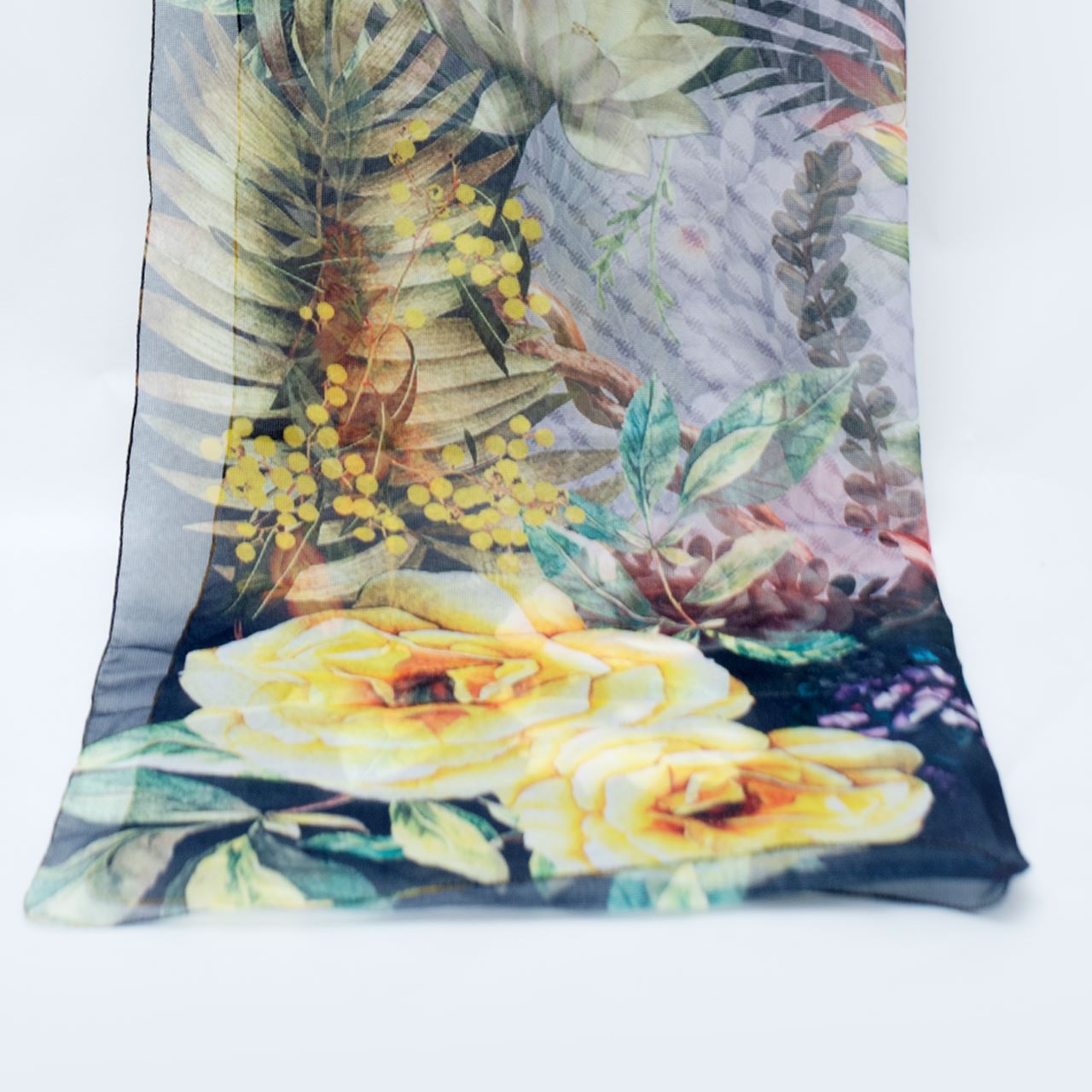 Cotton Net Organza Black Floral Dupatta
