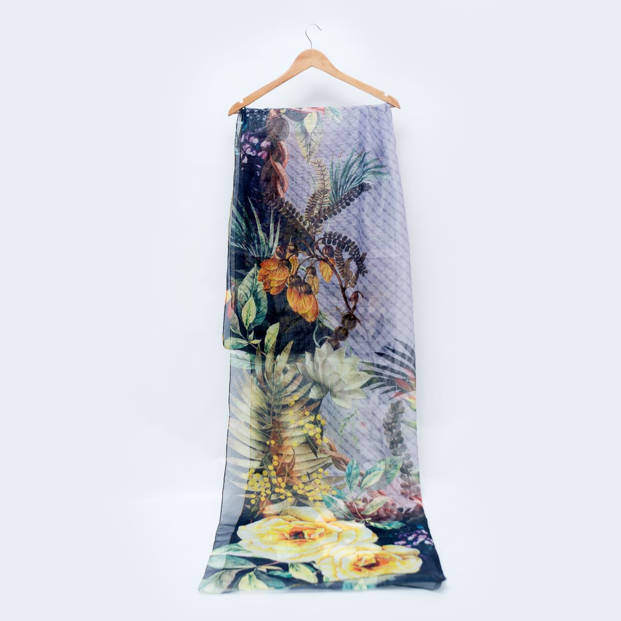Cotton Net Organza Black Floral Dupatta