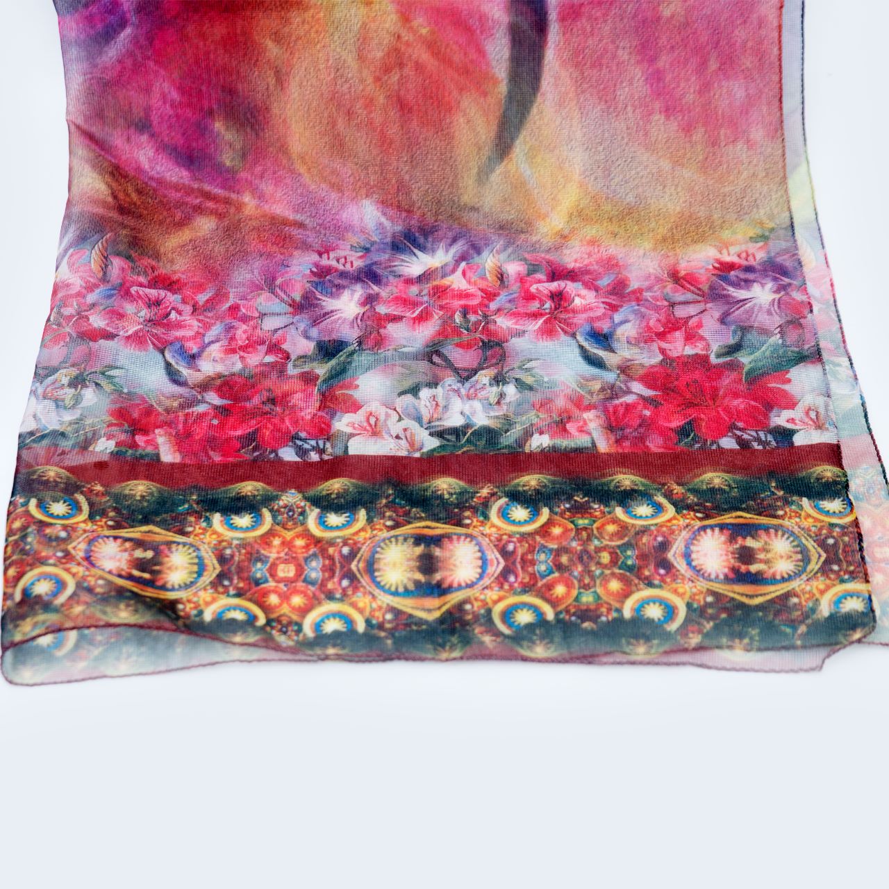 Cotton Net Organza Multi Floral Printed Dupatta