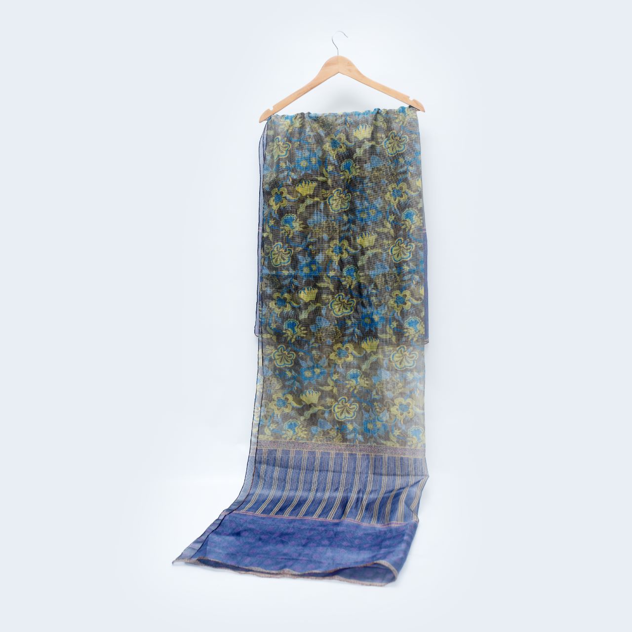Cotton Net Organza Floral Print with Striped Dupatta