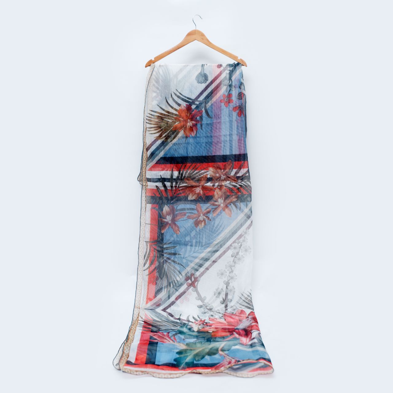 Cotton Net Organza Dupatta with Spring-Inspired Print
