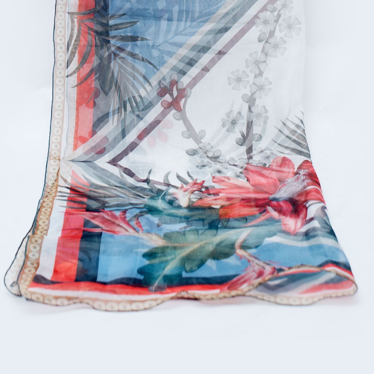 Cotton Net Organza Dupatta with Spring-Inspired Print