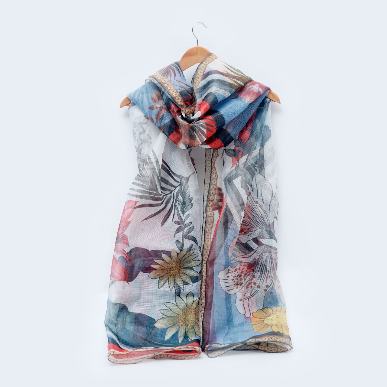 Cotton Net Organza Spring Print Dupatta