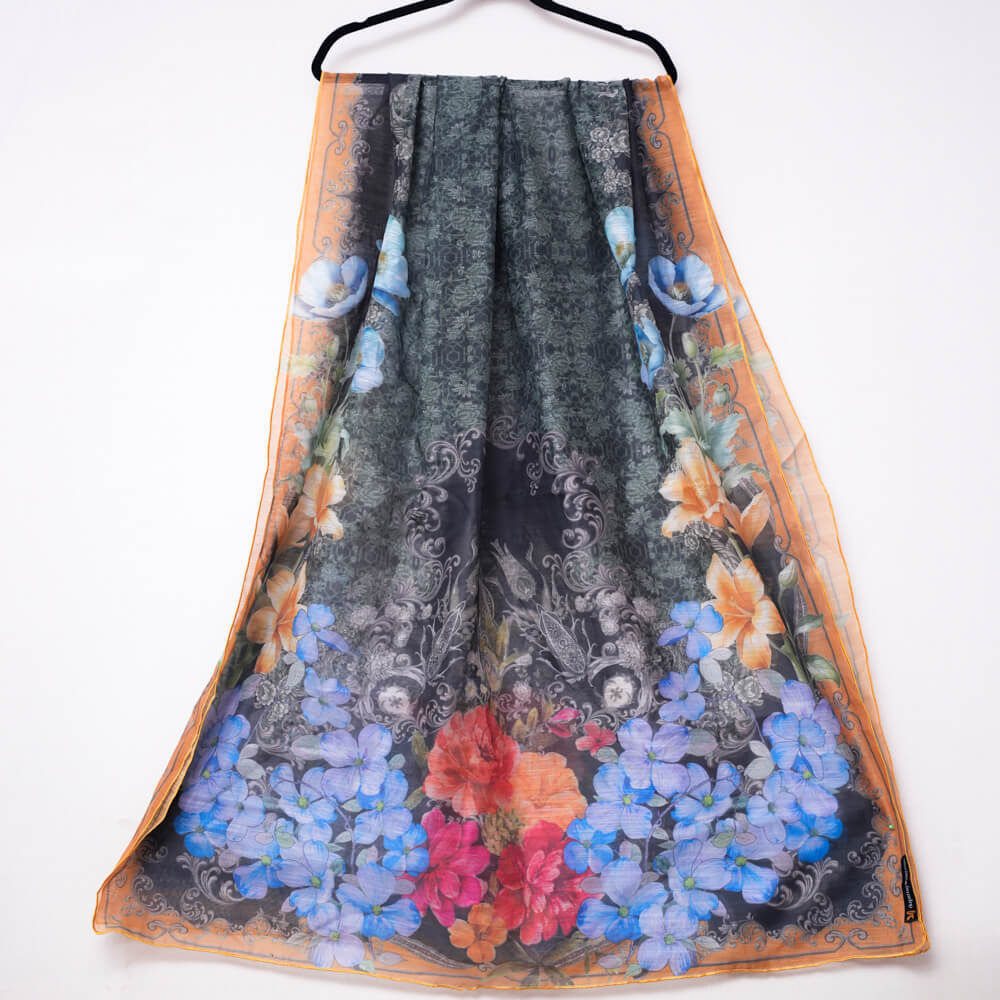 Monark Black Floral Printed Dupatta