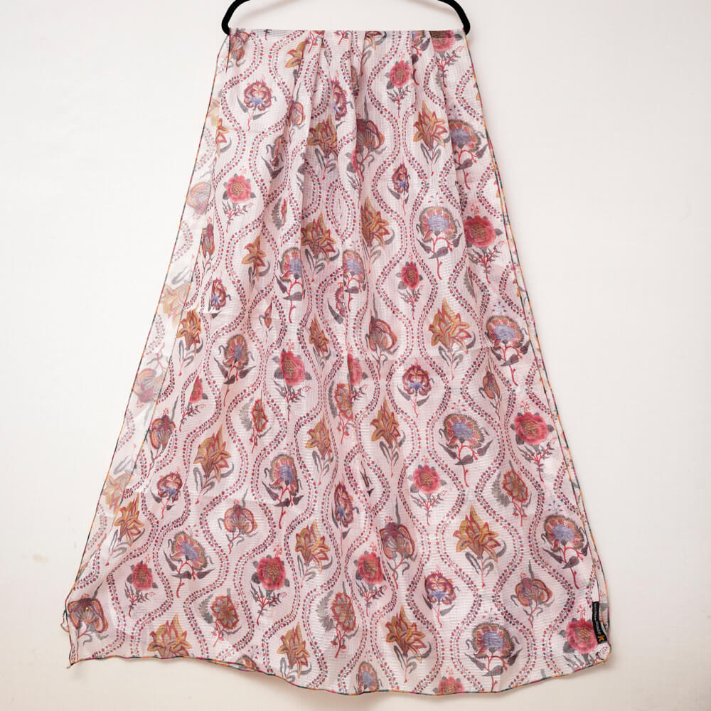 Monark Peach Multi Floral Printed Dupatta