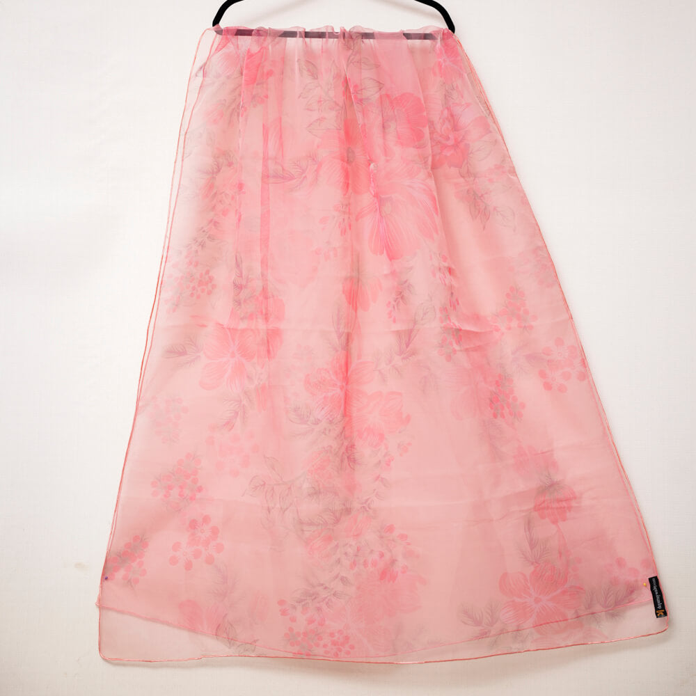 Organza Pink Floral Printed Dupatta