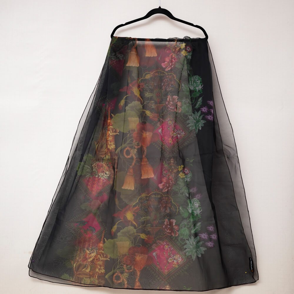 Organza Black Ottoman Floral Printed Dupatta