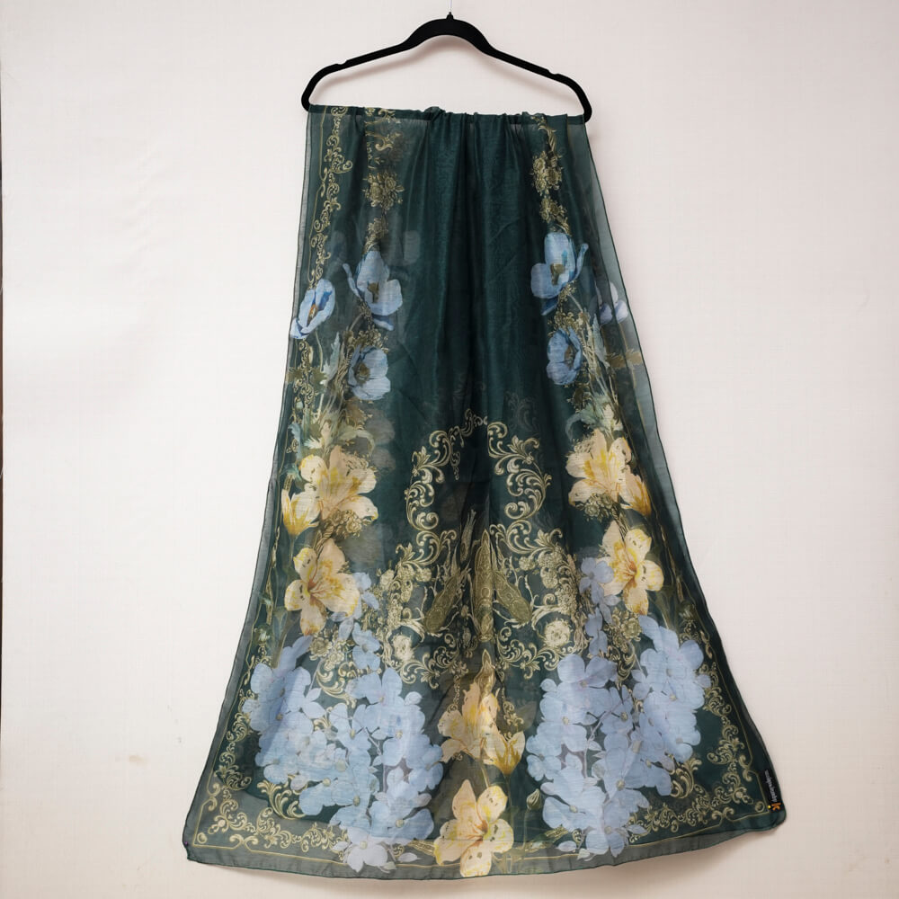 Monark Bottle Green Floral Printed Dupatta