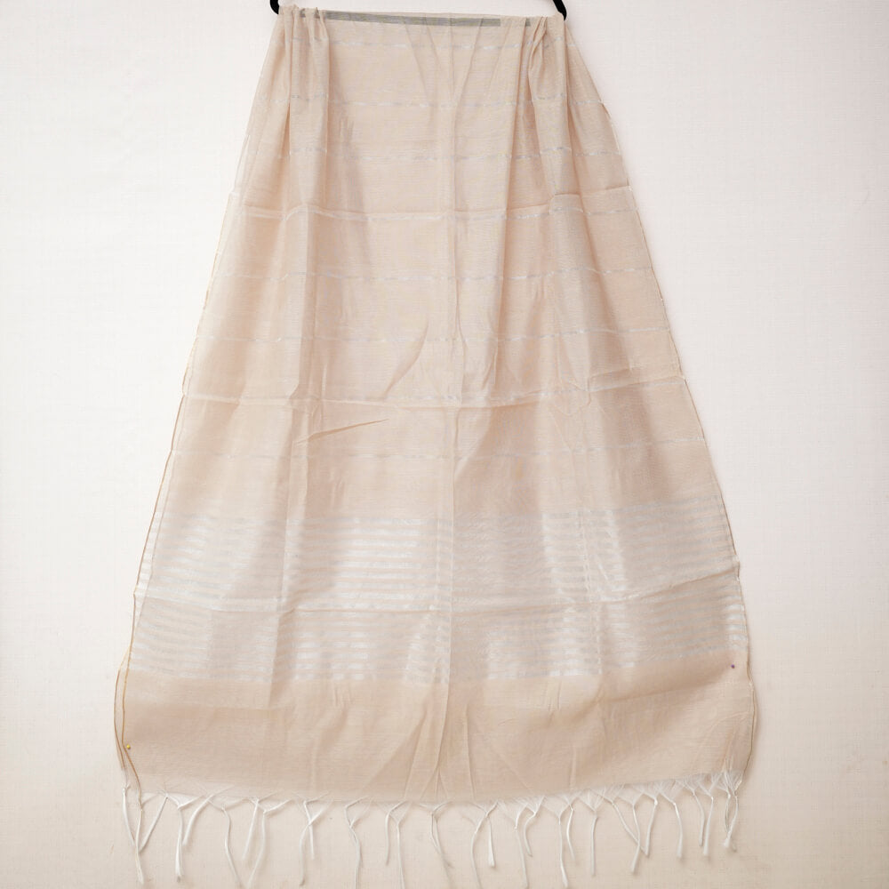 Khaddi Woven Skin Two Sided Silver Border Dupatta