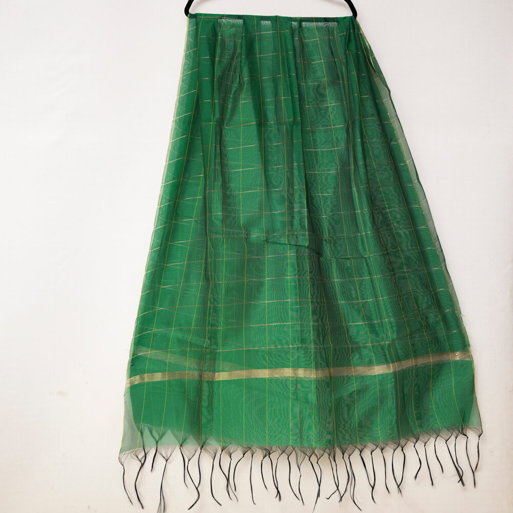 Woven Khaddi Forest Green Golden Checkered Dupatta
