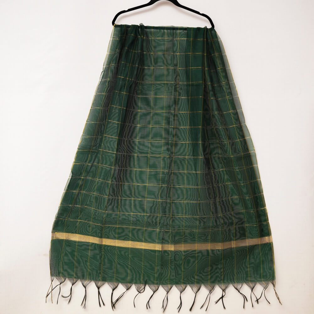 Woven Khaddi Bottle Green Golden Checkered Dupatta