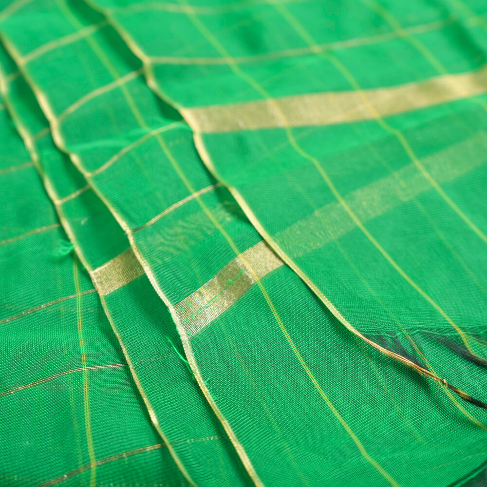 Woven Khaddi Forest Green Golden Checkered Dupatta