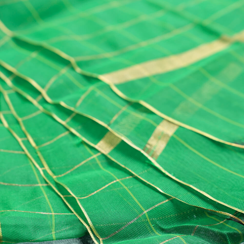Woven Khaddi Forest Green Golden Checkered Dupatta