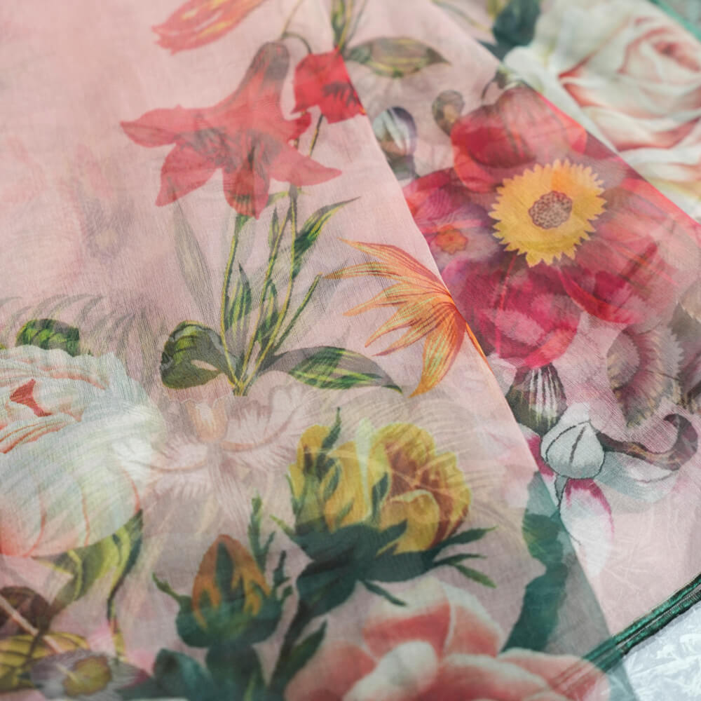 Organza T Pink Lilly Floral Printed Dupatta