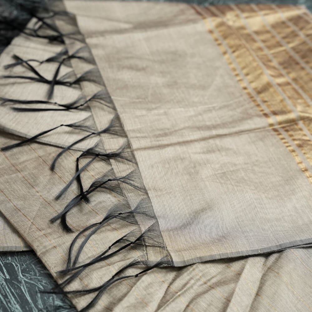 Cotton Silk Gray Two Sided Border Dupatta