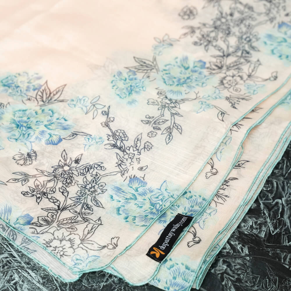 Monark Light Peach Blossom Floral Printed Dupatta