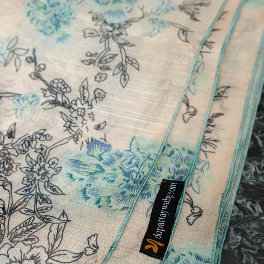 Monark Light Peach Blossom Floral Printed Dupatta