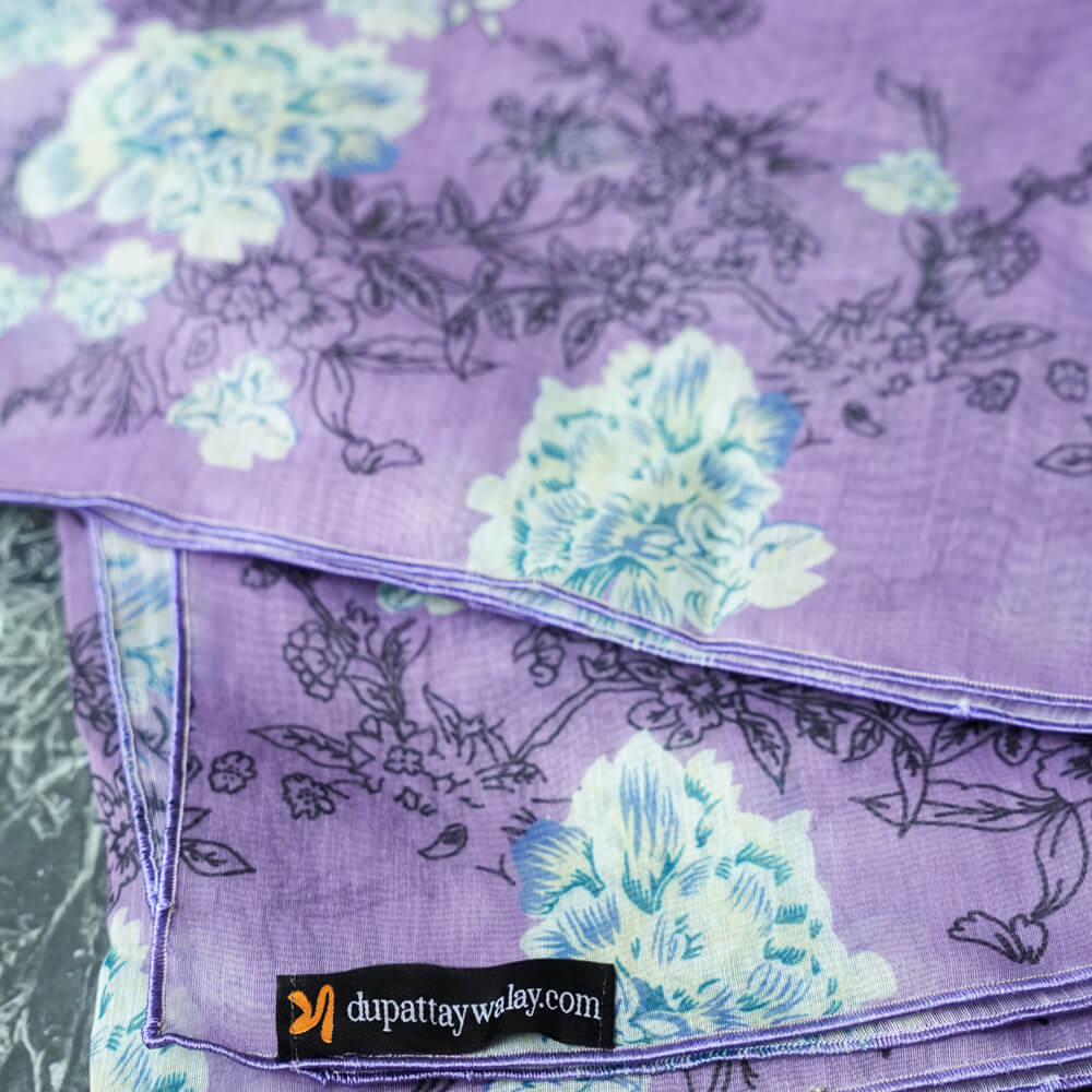 Monark Purple Blossom Floral Printed Dupatta